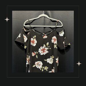 Kaileigh Cold Shoulder Black Floral Top
